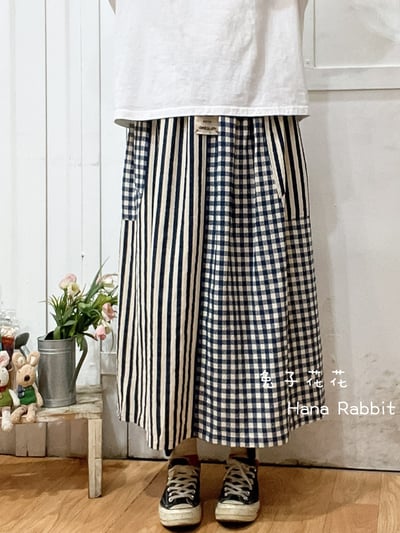 WE家大小格拚接造型裙(藍格) 309091