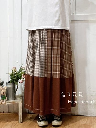 森系大小格不修邊造型裙 140201