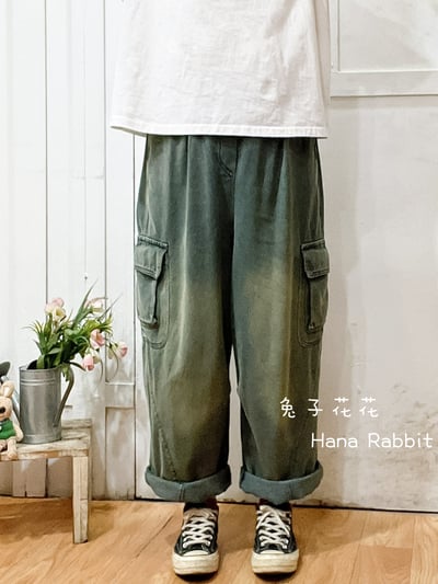 日系復古刷色工裝丹寧造型褲 208081