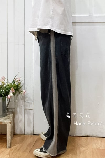 日系異布材質鬚邊拚色造型褲 154732