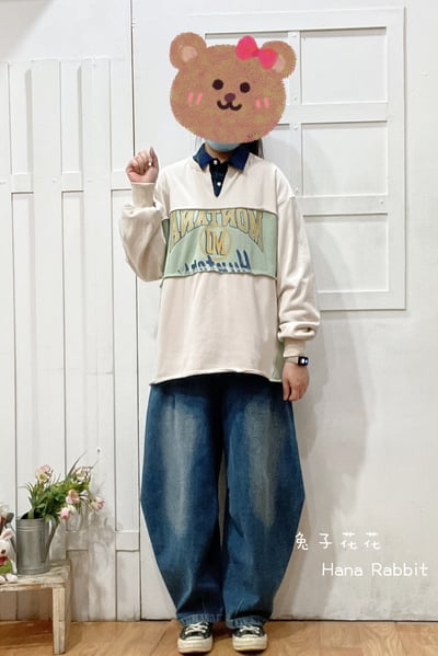 日系字母拚接毛圈棉上衣 145341