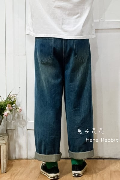 日系破損感刷色丹寧直筒褲 309293