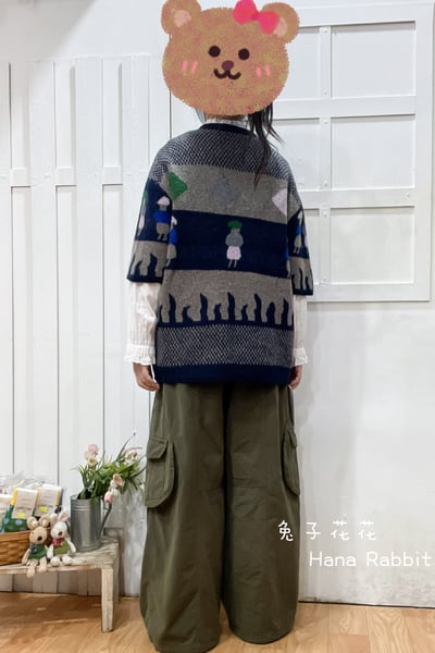 日系復古撞色針織毛衣(灰) 153963