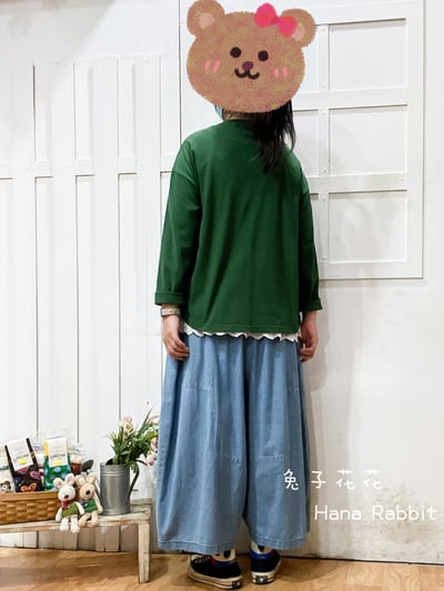 日系可愛感刺繡貓重磅棉上衣(綠) 138043