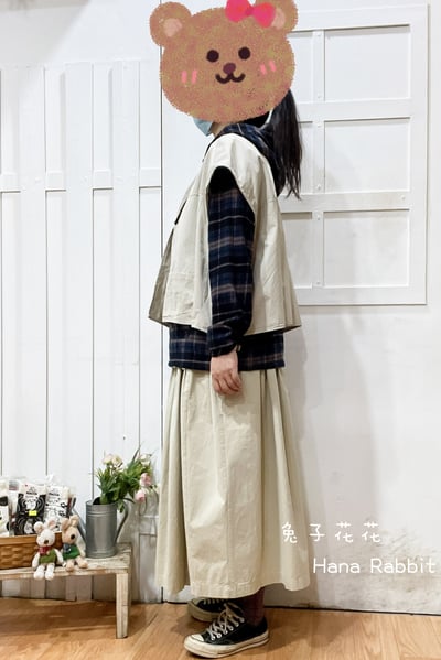 日系疊穿V領包袖背心(杏) 135652