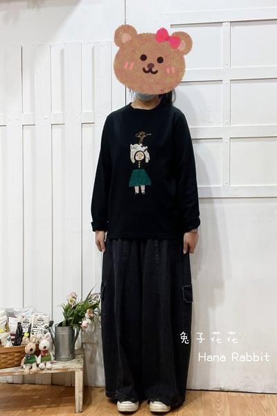 貓與女孩重磅棉上衣(黑) 163531