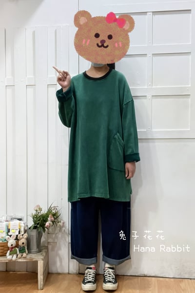 日系小口袋水洗棉中長上衣(綠) 145961