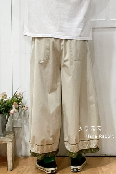 森系拚接木耳花邊燈籠褲(杏) 174523