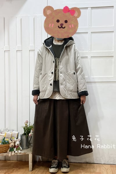 日系菱格壓紋連帽加絨外套(杏) 311271