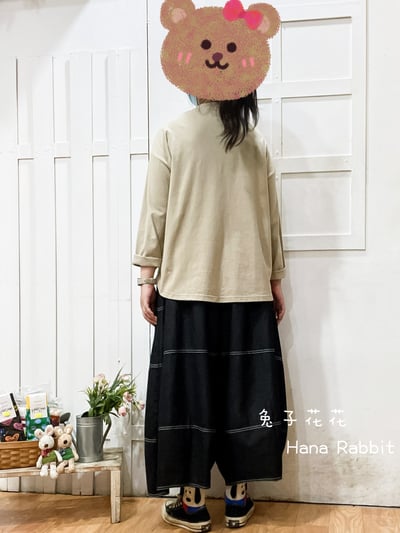 日系可愛感刺繡貓重磅棉上衣(卡其) 138043