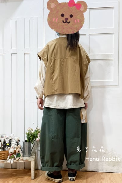 日系疊穿V領包袖背心(駝) 135653