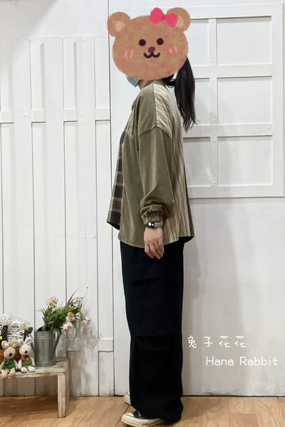 日系水洗棉不規則字母印花上衣(綠) 150242