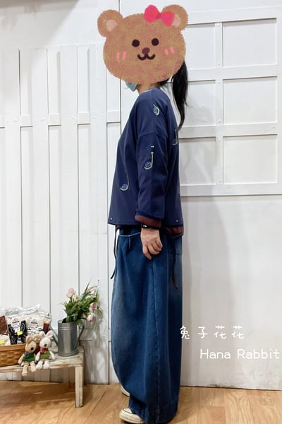 可愛感刺繡小鍋重磅棉上衣(藍) 135712