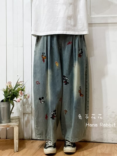 日系童趣刺繡哈倫造型褲 307111