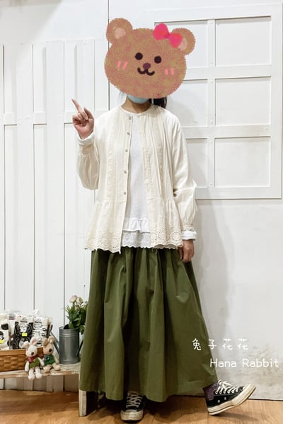 日系不敗款拚接蕾絲開襟上衣(杏) 143231