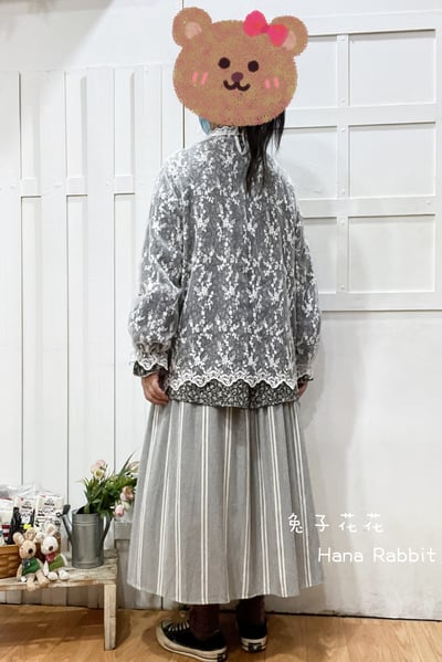 森系花邊緹花疊穿泡袖蕾絲罩衫(白) 173303