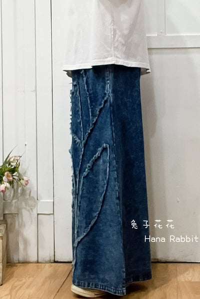 日系丹寧抽鬚闊腿寛褲裙 163602