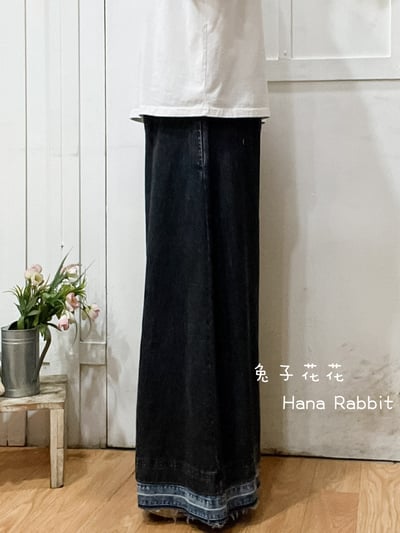 森系丹寧不修邊闊腿造型褲 165322