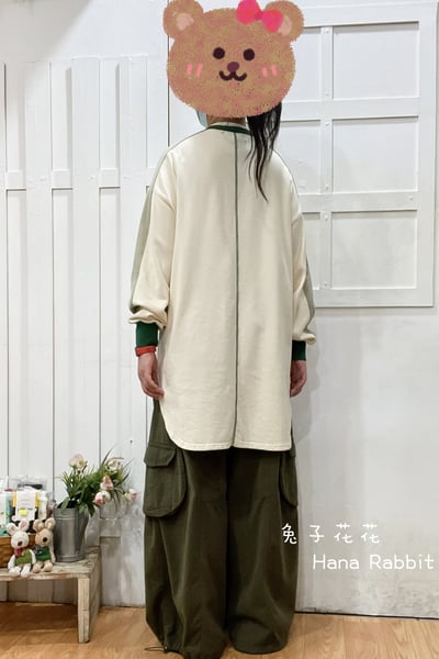 日系原單撞色中長毛圈棉上衣(杏) 160963