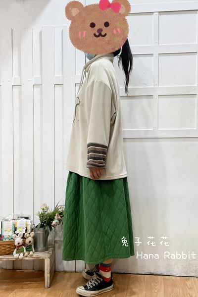 日系小飛鳥德絨拚接袖上衣(杏) 157502