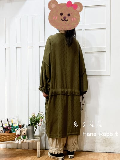 森系V領抽繩蝙蝠袖個性洋裝(咖綠) 304293