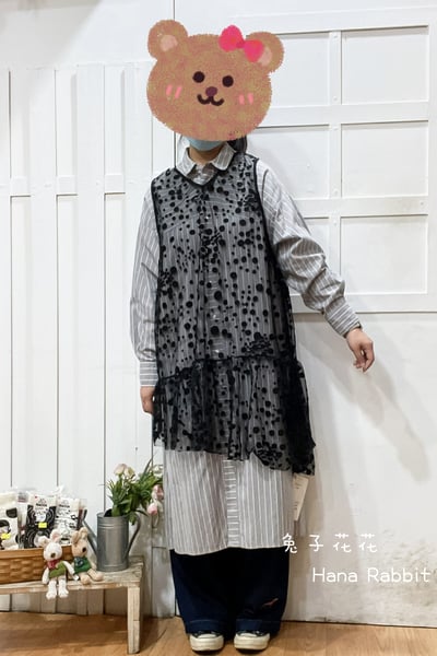 日系波點透膚不規則造型背心(黑) 143321