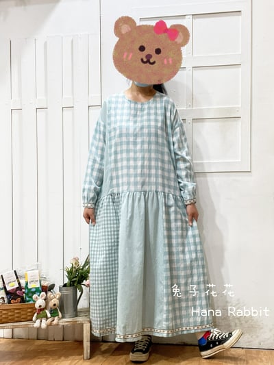 森系大小格紋拚接洋裝 197451