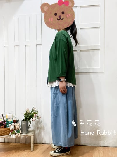 日系可愛感刺繡貓重磅棉上衣(綠) 138042