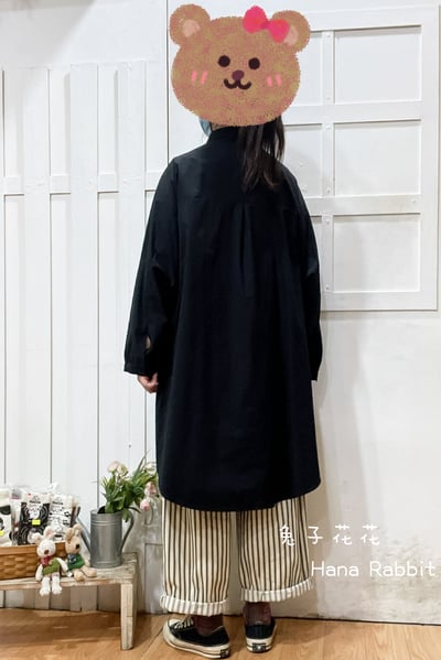 日系中山領簡約開襟中長上衣(黑) 209303