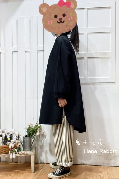 日系中山領簡約開襟中長上衣(黑) 209302