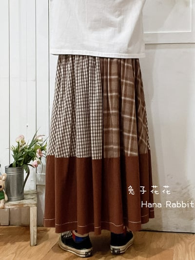 森系大小格不修邊造型裙 140203