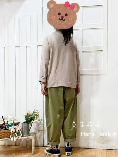 跳繩狗撞色口袋重磅棉上衣(卡其) 133073