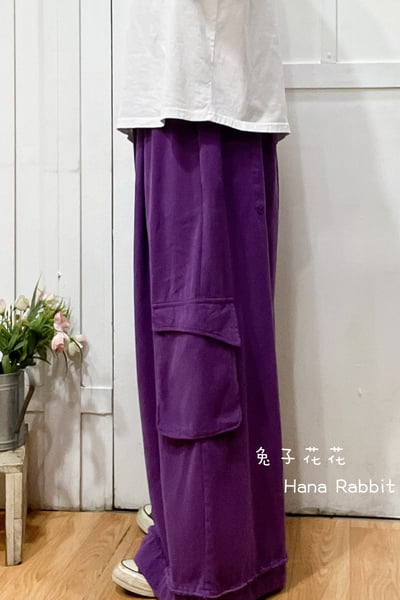 森系可縮腳落地工裝闊腿造型褲 160652