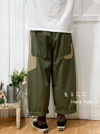 日系拚接造型直筒褲 180363