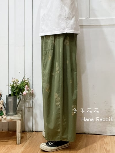 日系印花闊腿南瓜造型褲(綠) 135632