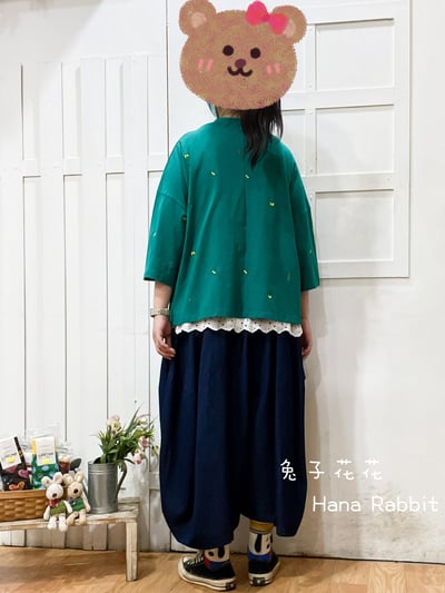 WE家刺繡花重磅棉上衣(綠) 209103