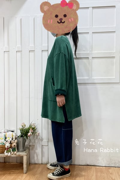 日系小口袋水洗棉中長上衣(綠) 145962