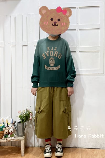 日系字母印花水洗棉大學T(綠) 155831