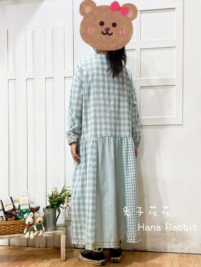 森系大小格紋拚接洋裝 197453