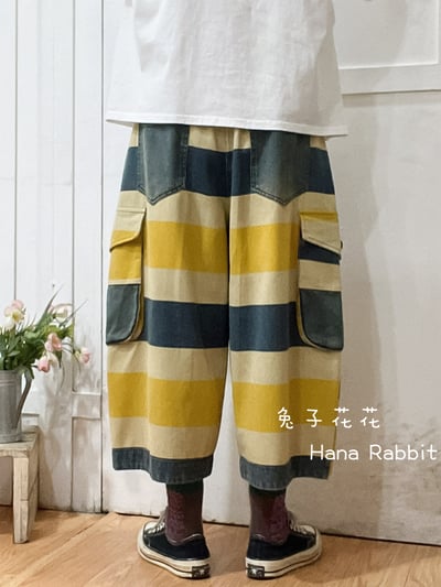 日系休閒撞色工裝休閒造型褲 304193