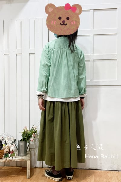 森系條紋拚接荷葉開襟村衫 155143