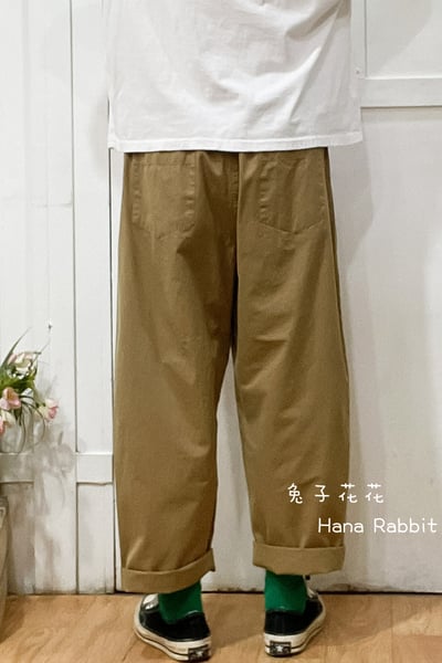 日系童趣小口袋棉麻造型褲(駝) 130243
