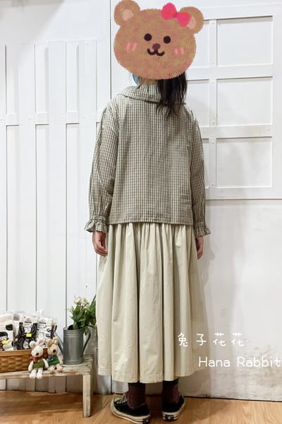 森系大翻領格紋開襟上衣(綠) 141223