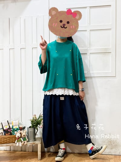 WE家刺繡花重磅棉上衣(綠) 209101