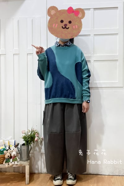 日系異布材質撞色上衣(藍) 211281