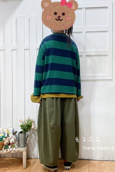 日系小貓咪條紋重磅棉上衣(綠) 210283