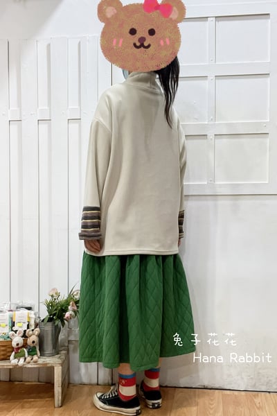 日系小飛鳥德絨拚接袖上衣(杏) 157503