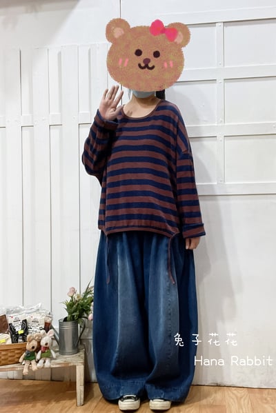 WE家慵懶撞色條紋上衣(咖紅) 160651