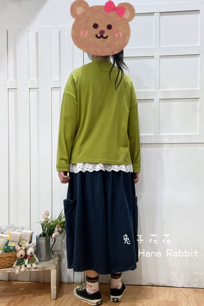 日系刺繡花重磅棉上衣(綠) 123643