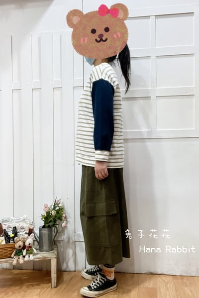 刺繡爆炸小女孩撞色重磅棉上衣(條紋) 211022